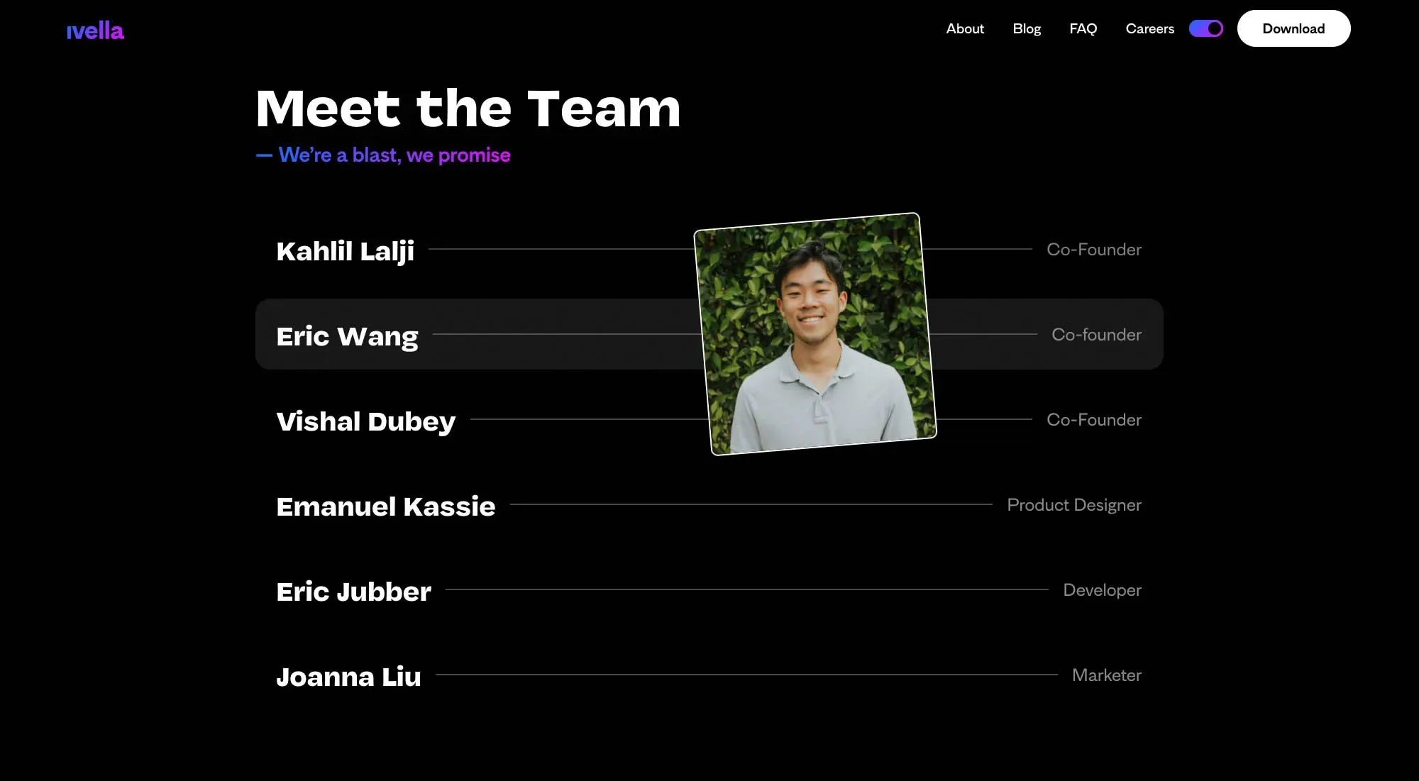 The Meet the Team section of the Ivella about page