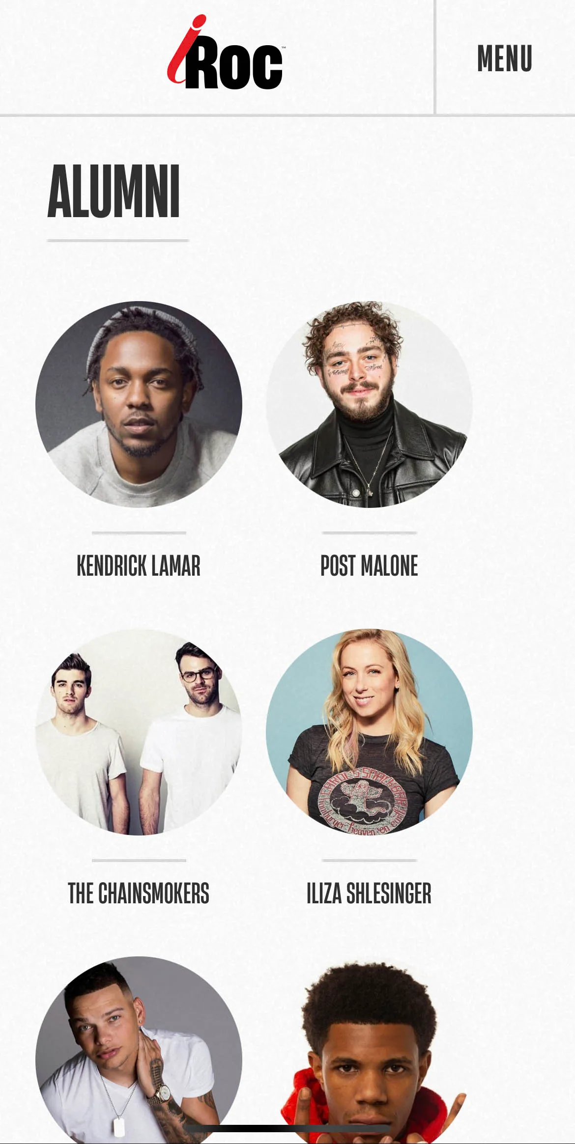 The alumni section of the IdolRoc website on a phone