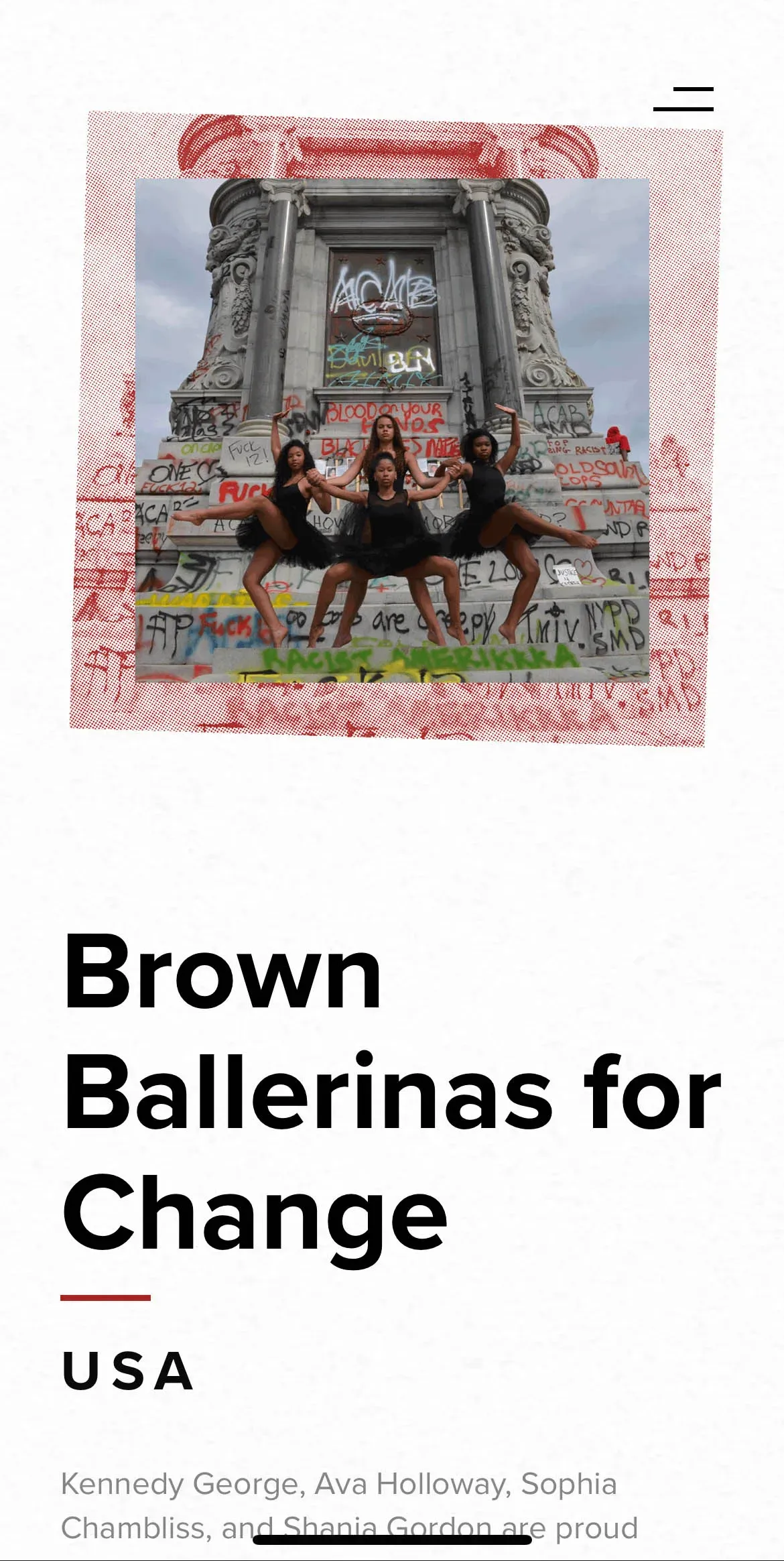 The Brown Ballerinas for Change page on a phone