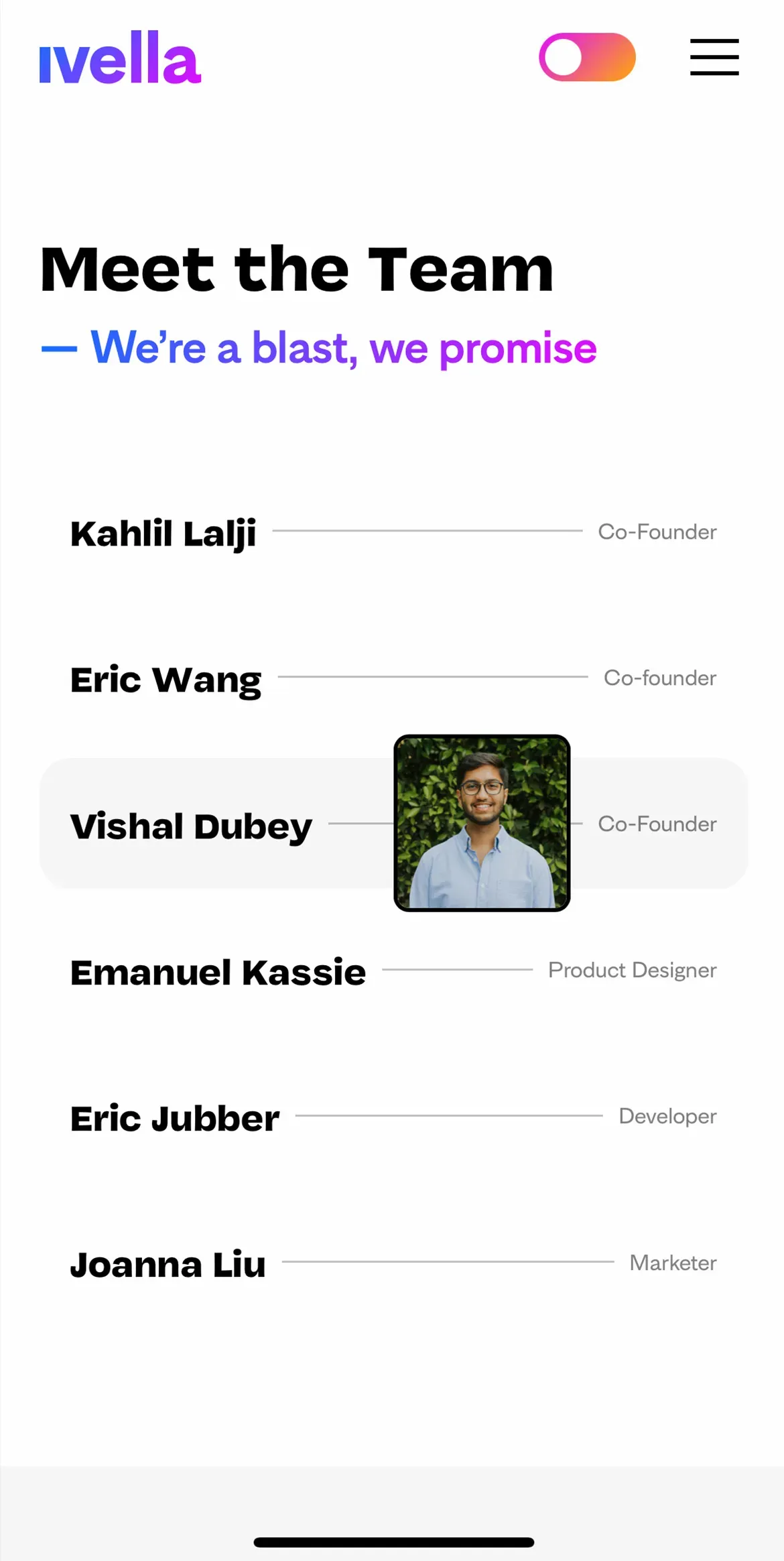 The Ivella team section on a phone