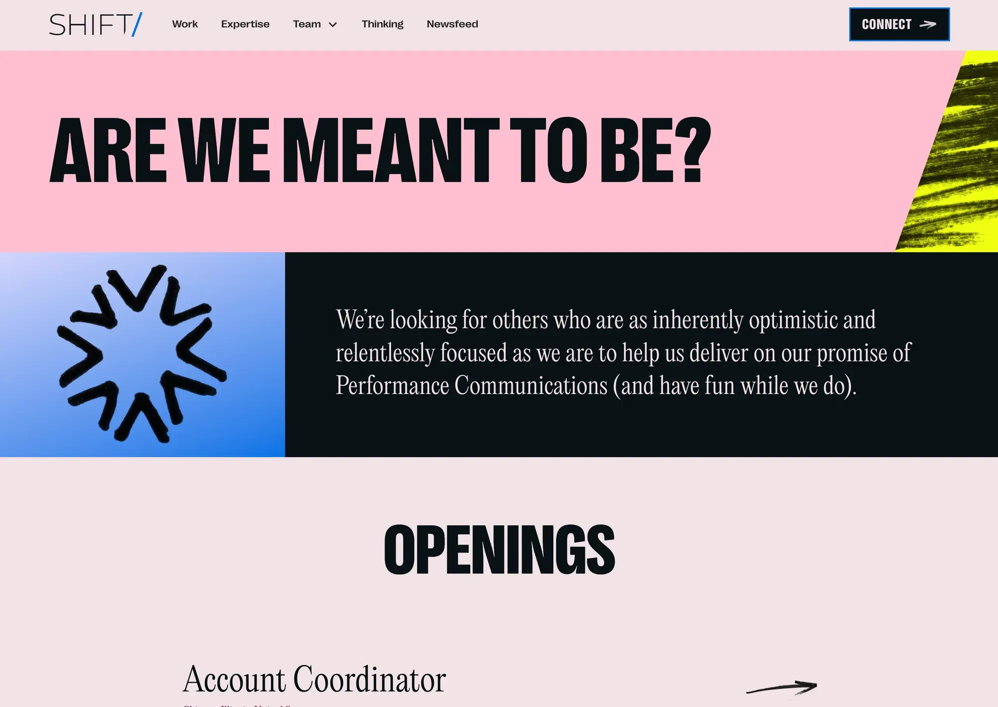 The careers page on the Shift website
