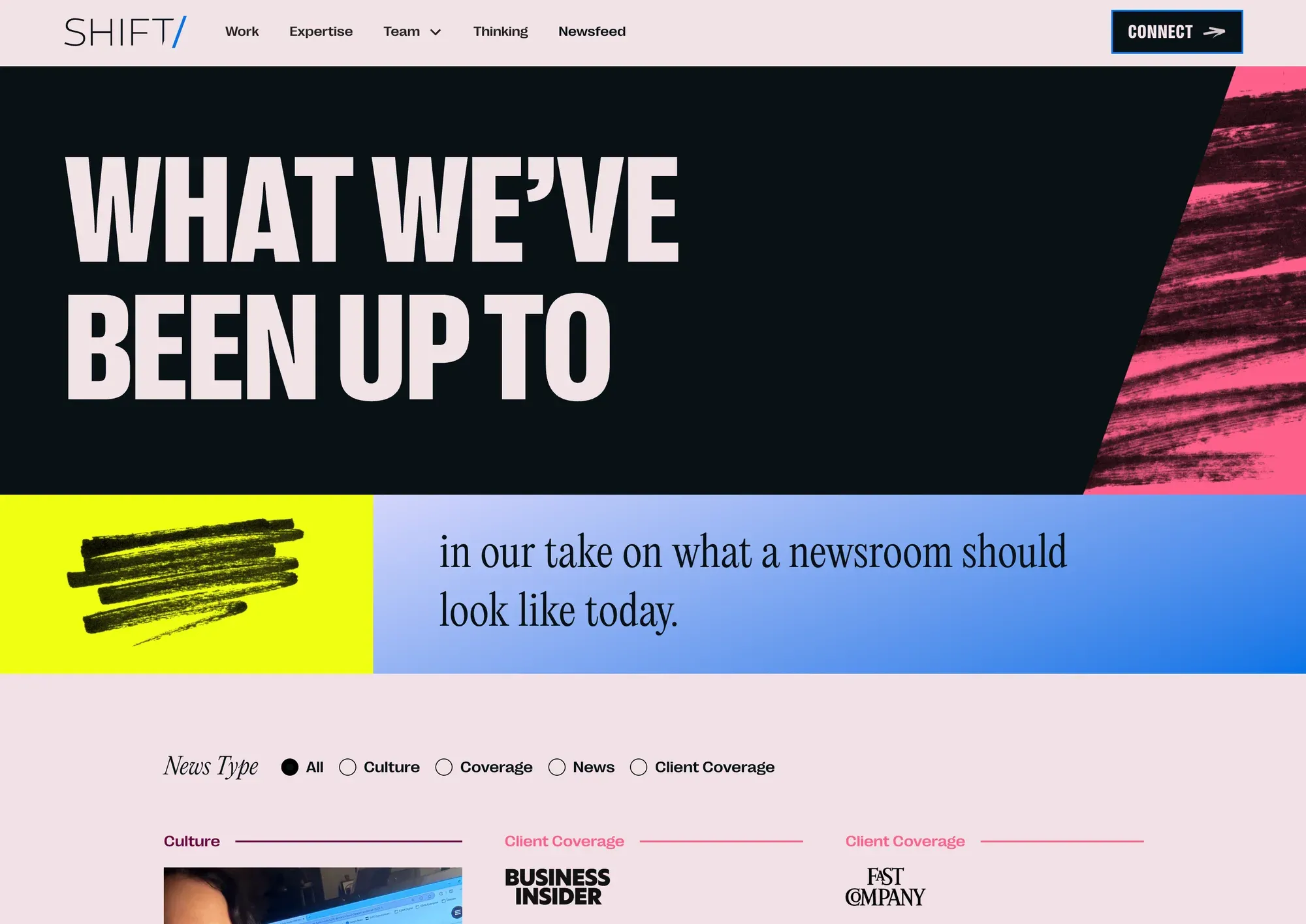 The newsroom page on the Shift website