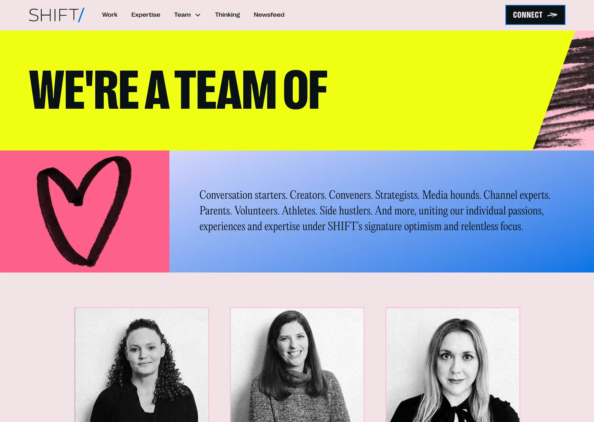 The team page on the Shift website