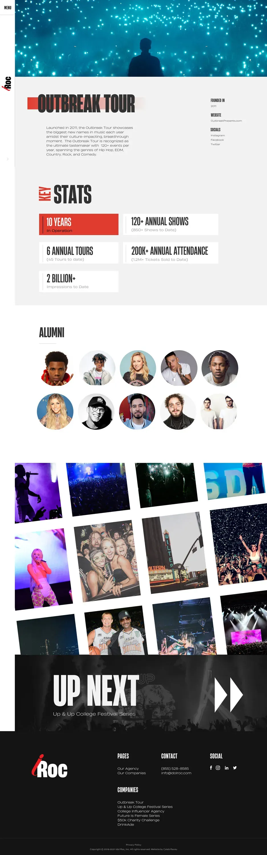 The Outbreak Tour page of the IdolRoc website